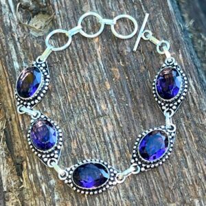 Handmade Sterling Silver Purple Amethyst Bracelet – Natural Gemstone Toggle Clasp