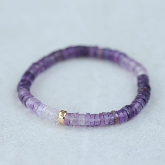 Ombre Amethyst Heishi Bracelet | 6mm Amethyst Bracelet [ebam1665] | Purple Amethyst Beaded Bracelet | Amethyst Beaded Bracelet | Faceted *g
