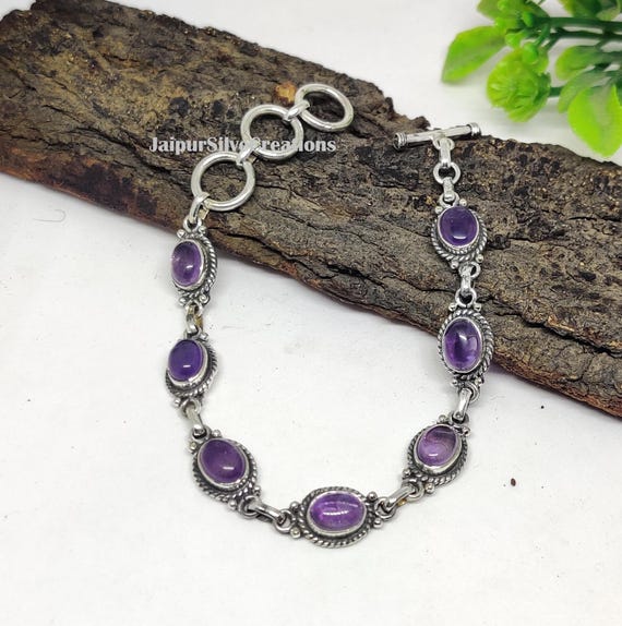 Oval Amethyst Gemstone Bracelet: 925 Sterling Silver Jewelry Wedding Jewelry, Gift To Love