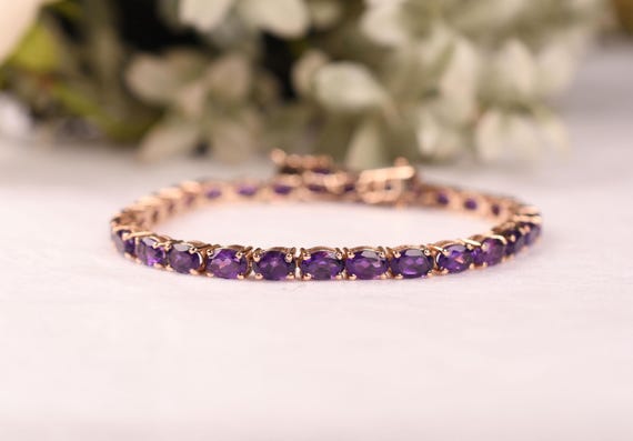 Oval Amethyst Tennis Bracelet - 925 Sterling Silver, Bridal Jewelry