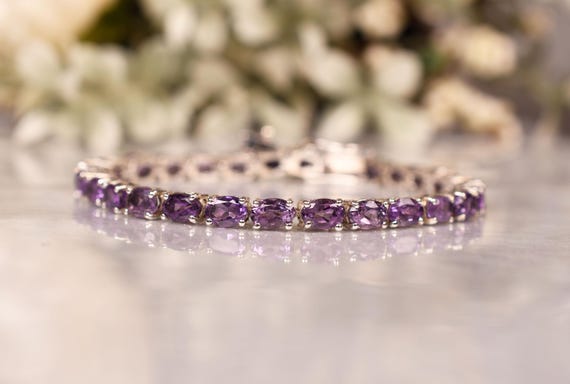 Purple Amethyst Bracelet, Sterling Silver Chain, Bridal Jewelry