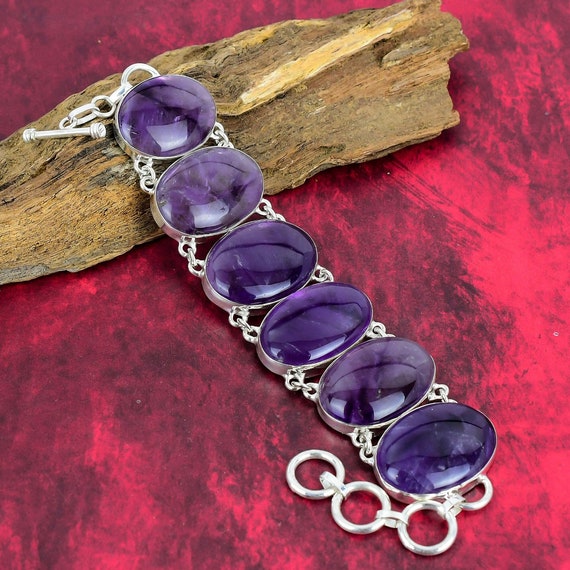 Star Amethyst Bracelet, 925 Sterling Silver Bracelet, Adjustable Chain Bracelet Real Gemstone Bracelet Handmade Silver Jewelry Gift For Love