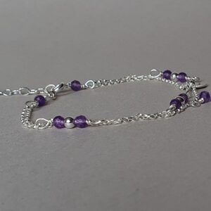 Sterling Silver Amethyst Bracelet: Minimalist Double Chain, February Birthstone