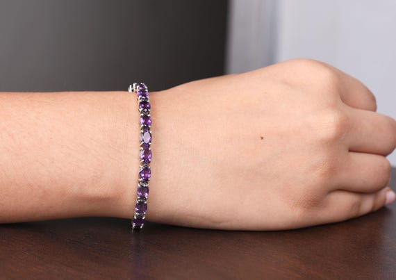Amethyst Tennis Bracelet, 925 Sterling Silver, Bridal Jewelry