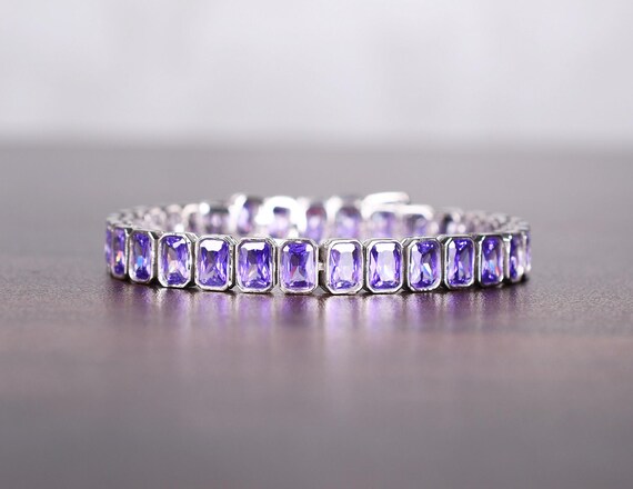 Amethyst Tennis Bracelet: Sterling Silver Purple Gemstone Line Bracelet