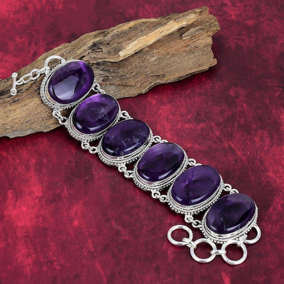Unique Amethyst Bracelet, 925 Sterling Silver Bracelet, Adjustable Chain Bracelet Gemstone Bracelet, Handmade Jewelry Birthday Gifts