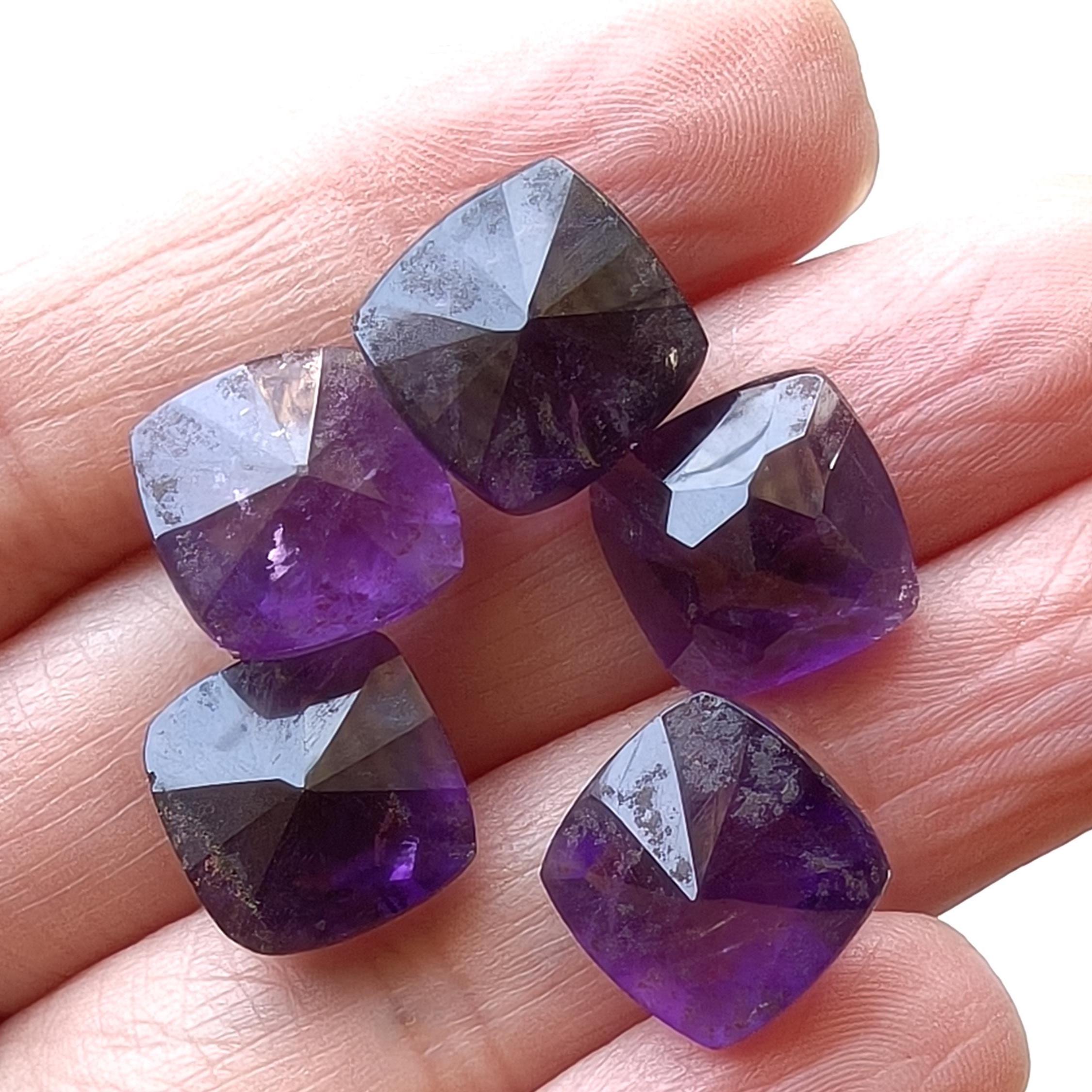 12mm Amethyst Stones, Cushion Cut Square Faceted Amethyst, Pointed Back Amethyst, 1 Piece, Loose Amethyst Cabochons, Amethyst Gems