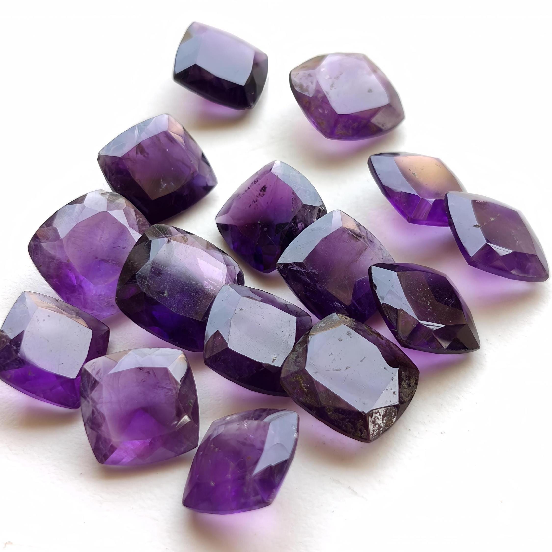 13-14mm Amethyst Cushion Cut, Square Amethyst, Pointed Back Amethyst, 4 Pcs, Loose Amethyst Cabochons, Amethyst Gemstones For Jewelry