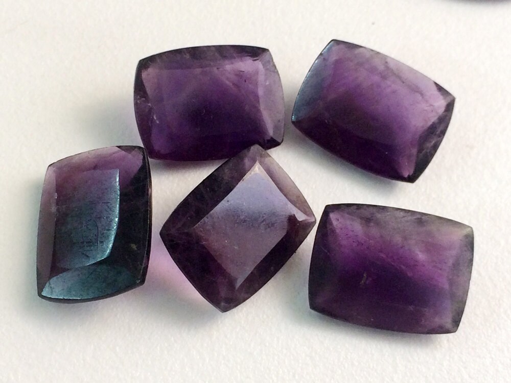 15x20mm Amethyst Stones, Rectangle Table Cut Faceted Amethyst, Pointed Back Amethyst, Each, 2 Pcs, Loose Amethyst Cabochons