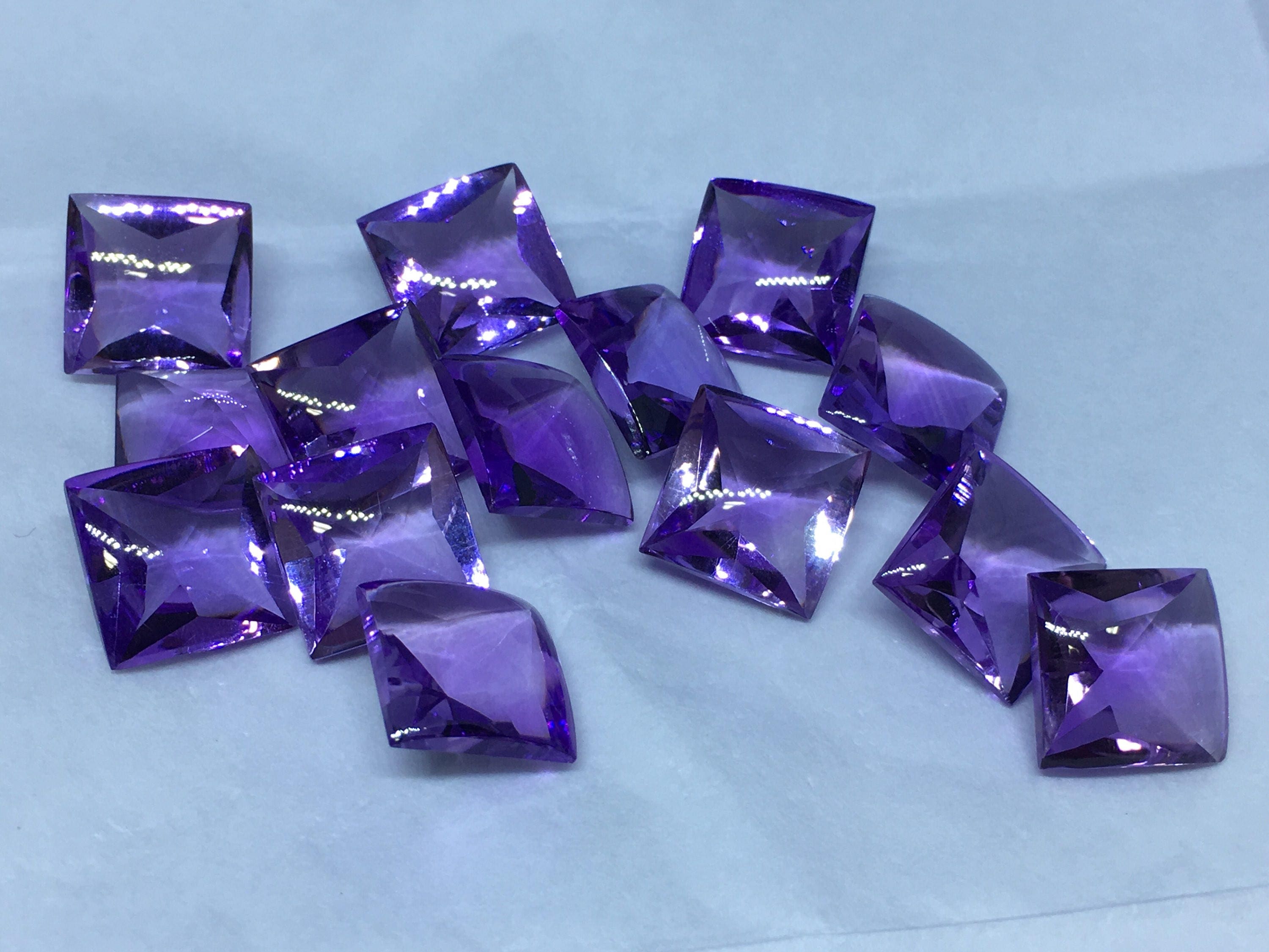 4 Pieces- Lot, Buff Shape Natural Loose Amethyst Cut 11x11mm, 22.70 Ct. Approx, Amethyst Cabochons At Lowest Price