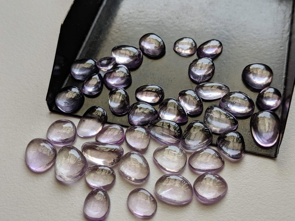 7.5-11mm Pink Amethyst Cabochons, Natural Plain Free Form Shape Pink Amethyst Flat Back Cabochon, 5 Pcs Amethyst Cabochon For Jewelry-pdg220