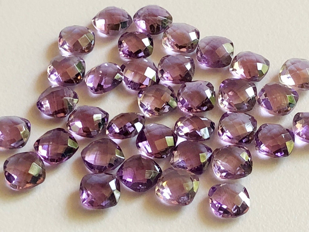 8-8.5mm Amethyst Cabochon, Natural Cushion Cut Check Board Both Side Faceted Amethyst, African Amethyst For Jewlery (5pcs To 10pcs Options)
