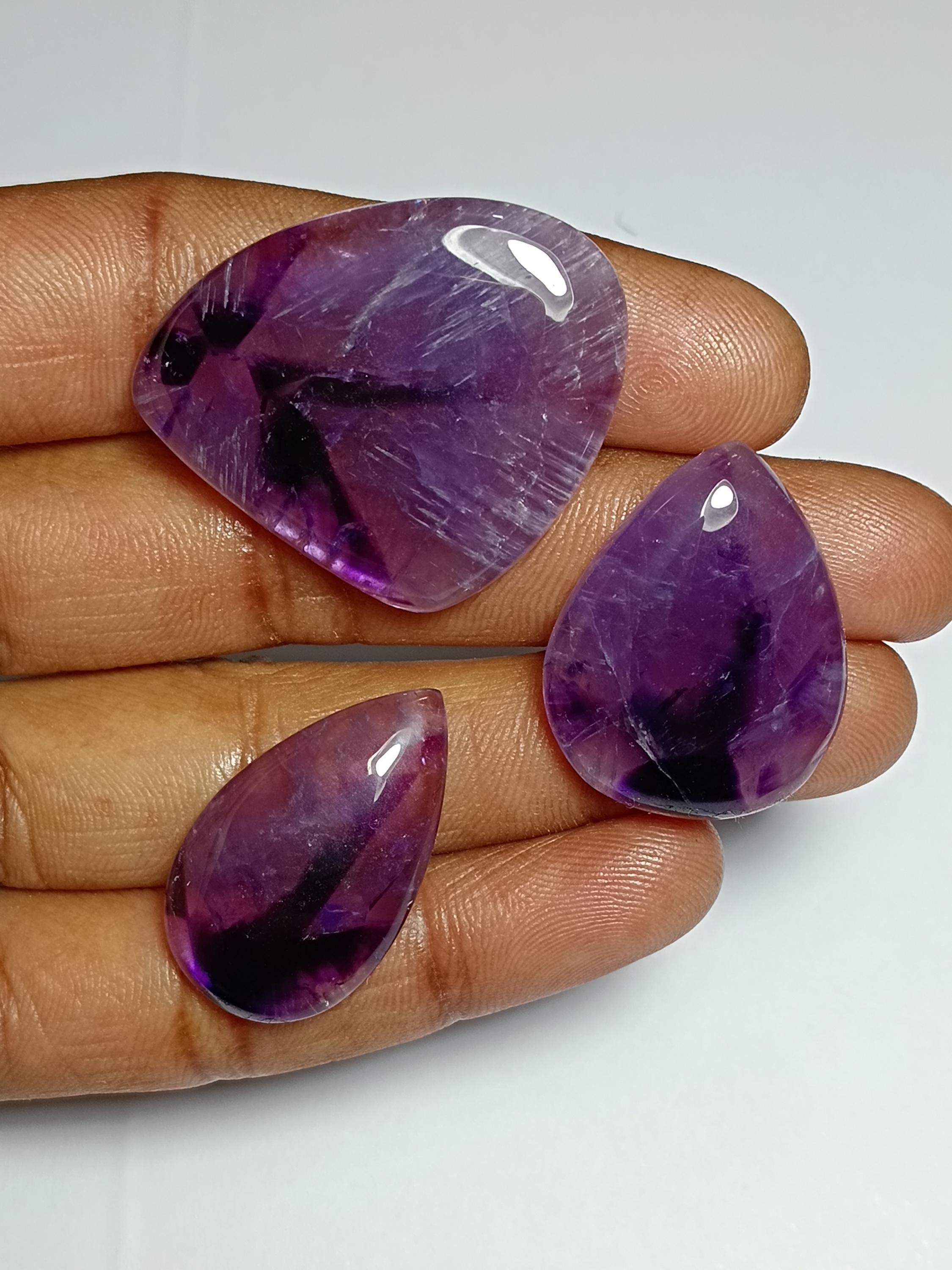 Amethyst Cabochons Lot: Natural Gemstone Jewelry Making (4 Pcs, 101cts.)