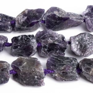 15x22mm-21x27mm Deep Purple Raw Amethyst Stone Grade Aaa Genuine Natural Gemstone Full Strand Free Form Chunks Loose Beads 15" (125960-1259)