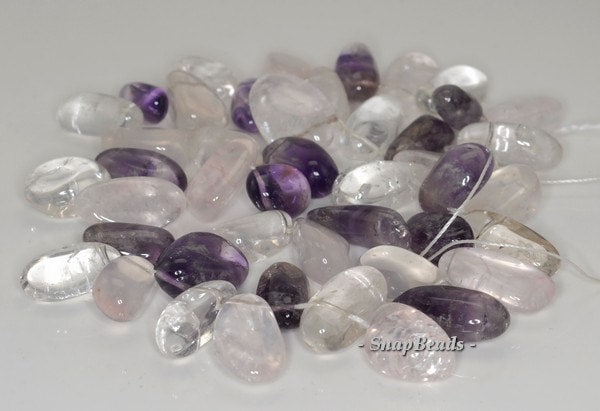 22x13-18x10mm Amethyst Rose Rock Crystal Mix Quartz Gemstone Pebble Nugget Loose Beads 7.5 Inch Half Strand (90144163-b35-568)