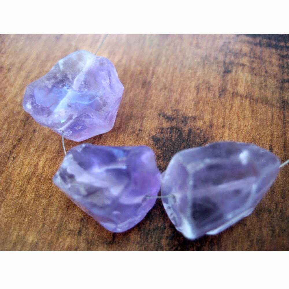 3 Pieces 22 To 25mm Each Raw Amethyst Stone, Large 1mm Hole Amethyst Raw Gemstones