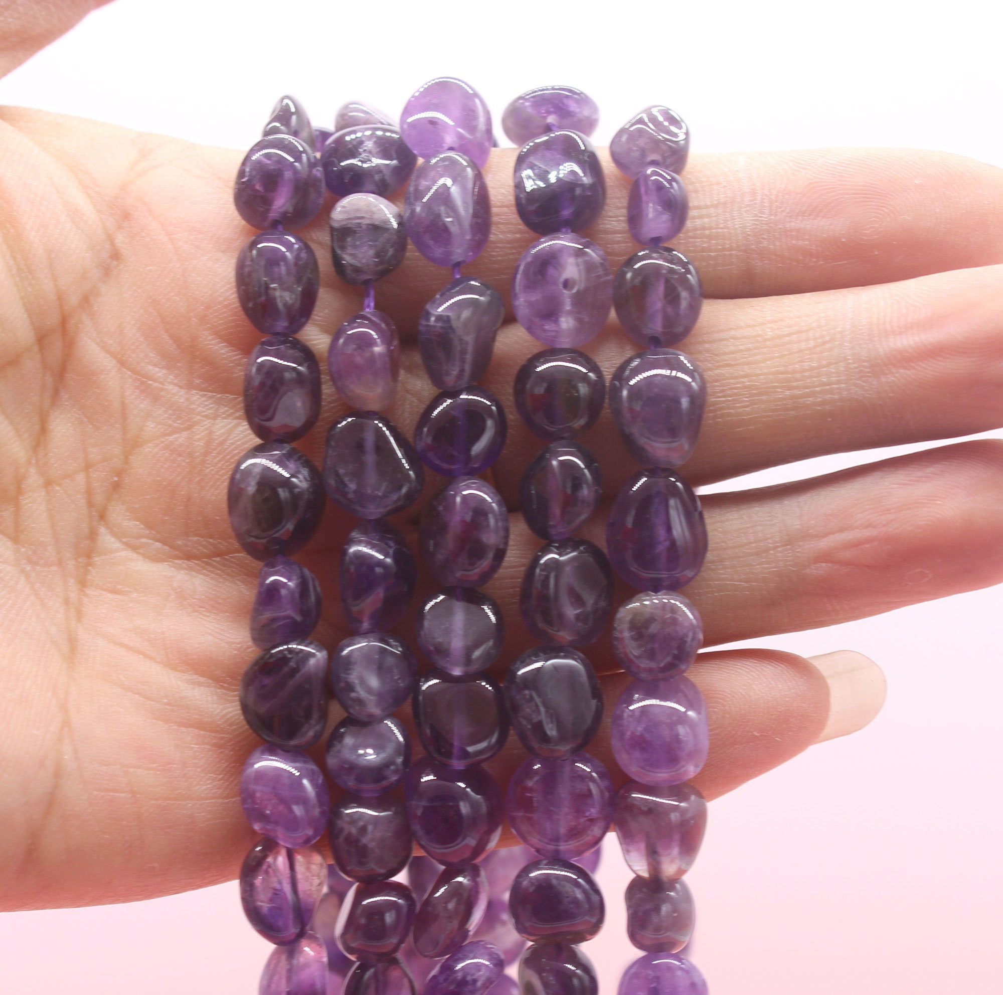 8-10mm Nugget Natural Amethyst Beads,loose Amethyst Gemstone Beads,smooth Amethyst Pebble Beads,diy Jewlry Making Beads-15.5-nst1220-8
