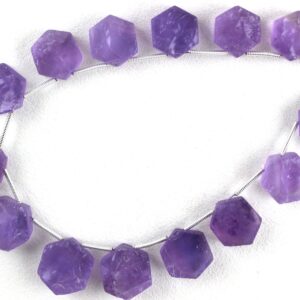 Blue Amethyst Gemstone Strand: 14 Hexagon Rough Pieces, 12-13mm