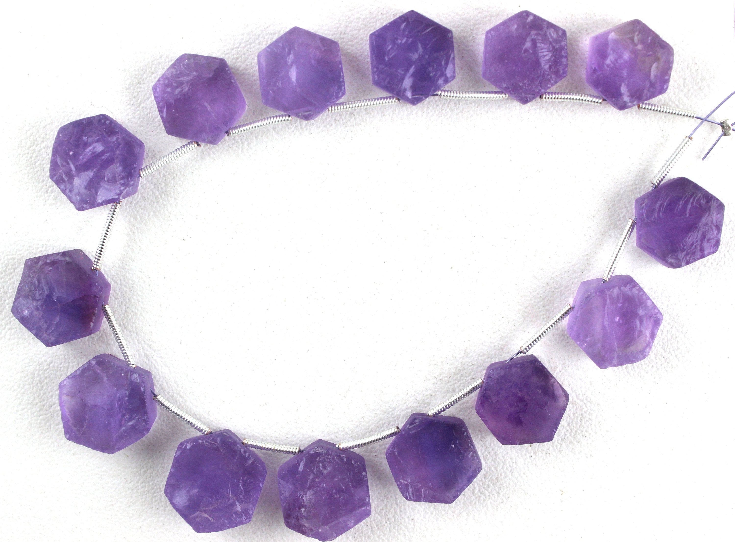 Blue Amethyst Gemstone Strand: 14 Hexagon Rough Pieces, 12-13mm