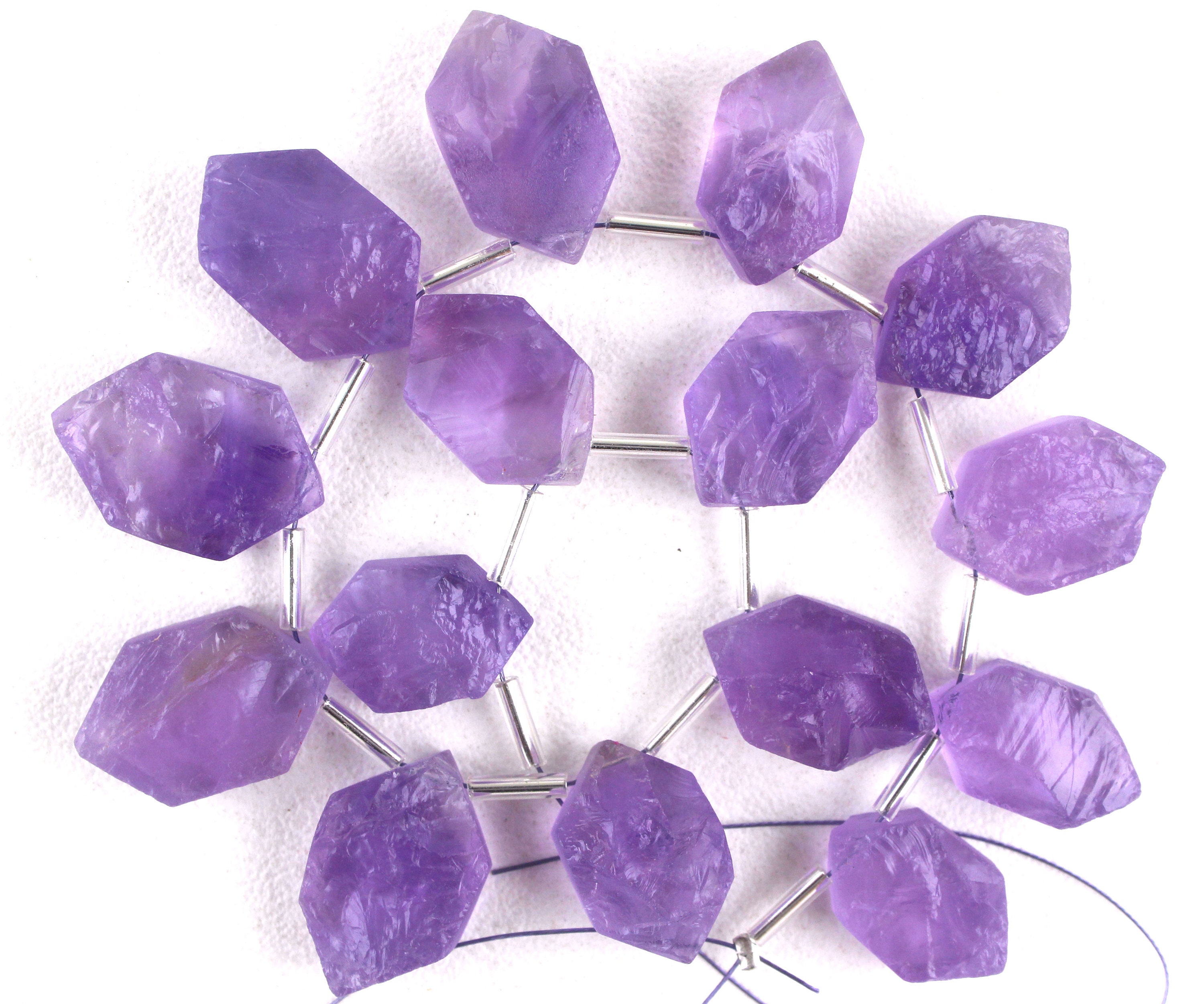 Blue Amethyst Gemstone Strand: 15 Piece Rough Cut Jewelry Making
