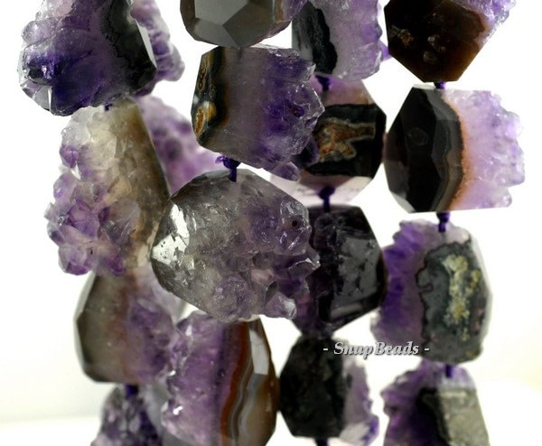 Amethyst Druzy Gemstone, Purple, Gradated Rugged Nugget Focal 36x28mm Loose Beads 16 Inch Full Strand (90181577-346s)