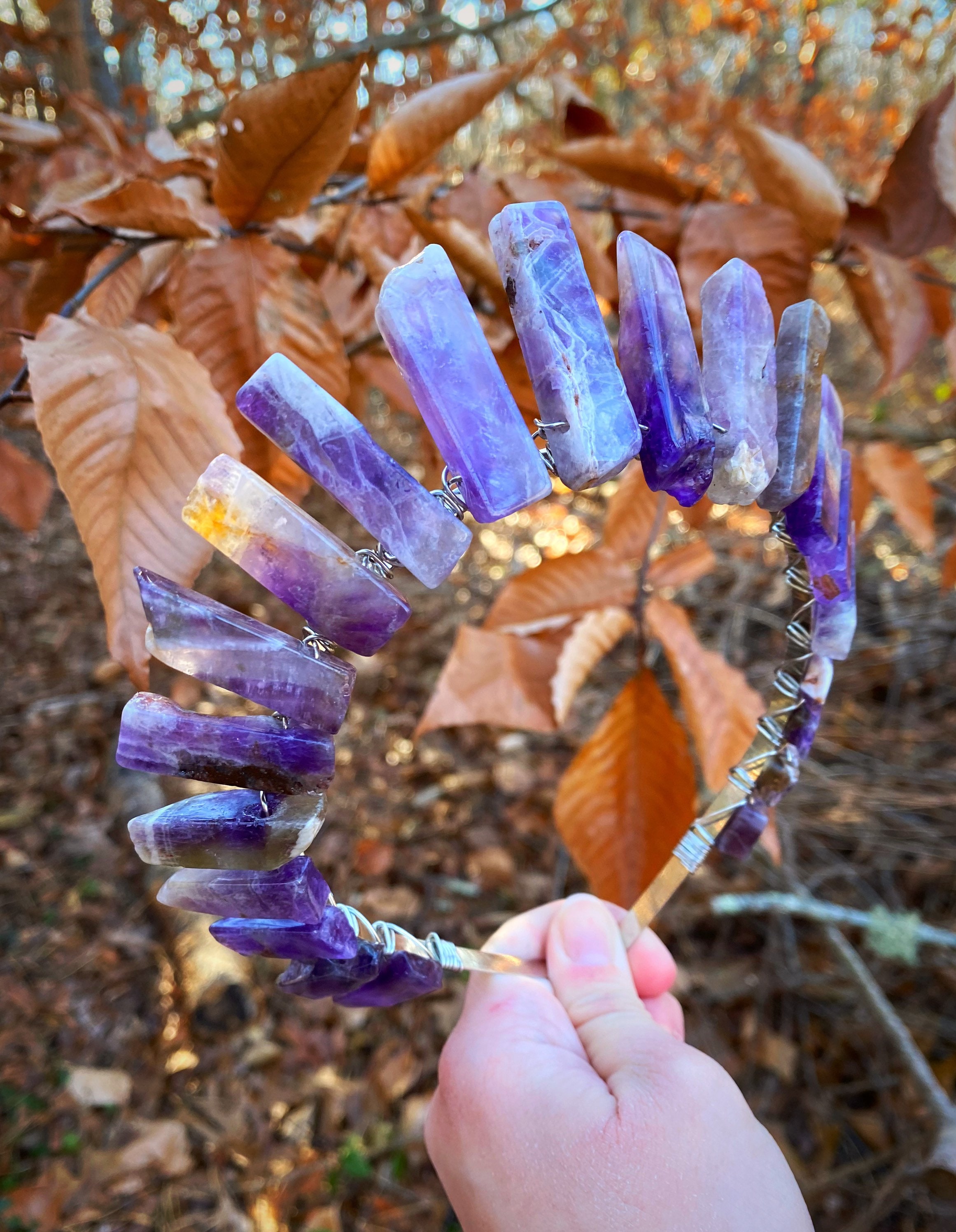 Amethyst Crystal Crown: Silver Witch Headband, Bridal Cosplay