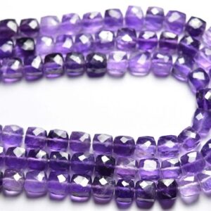 Amethyst Cube Beads - 5.5 inches - Natural Faceted Beautiful Amethyst Cube,Box Briolettes - Size is 7-7.5 mm #1810