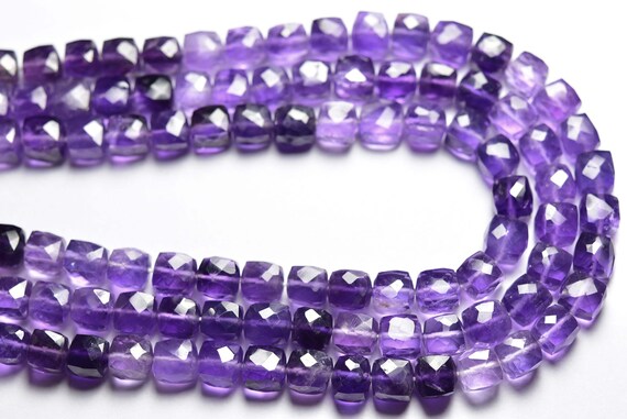 Amethyst Cube Beads - 5.5 Inches - Natural Faceted Beautiful Amethyst Cube,box Briolettes - Size Is 7-7.5 Mm #1810