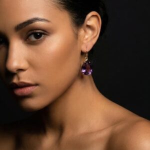 14k Gold Amethyst Earrings · Dangle Pear Earrings · February Birthstone Earrings · Deep Purple Stone Earrings