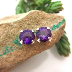 Amethyst Earrings: 14k Gold, Platinum, Or Sterling Silver , Minimalist Stud Earrings For Men Or Women , Made In Oregon