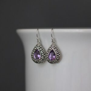 Amethyst Earrings - Bali Silver Earrings - Silver Filigree Earrings - Purple Gem Earrings - Purple And Silver Earrings - February Birthstone