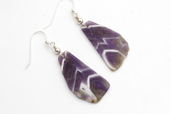 Amethyst Chevron Earrings, February Birthstone, Stone Slice Earrings Amethyst Chevron Earrings, February Birthstone, Stone Slice Earrings