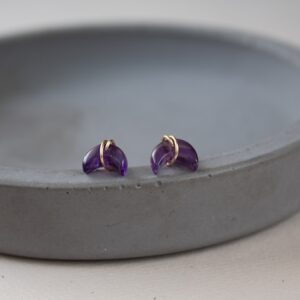 Amethyst Crescent Moon Stud Earrings, Tiny Moon Stud Earrings, Small Moon Earrings, Amethyst Moon Crystal Earrings,  Moon Phase Earrings