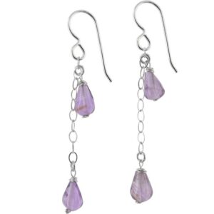 Dainty Long Earrings, Lavender Amethyst Gemstone Dangle Earrings, February Birthstone, Gift for Girlfriend, Birthday & Christmas Gifts