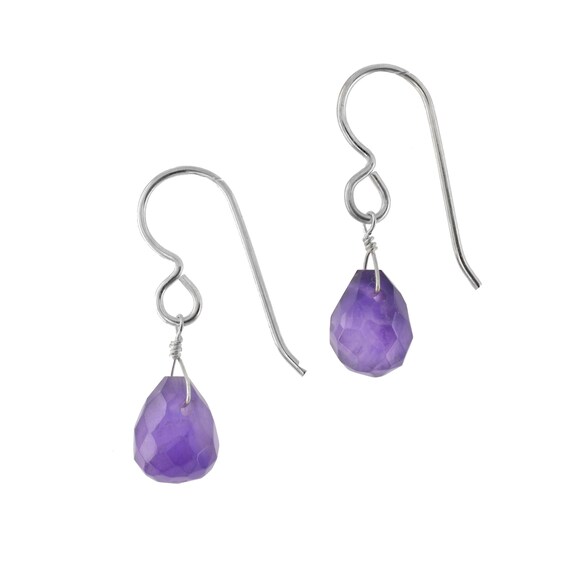 Dainty Amethyst Earrings | Small Purple Briolette Earrings | Sterling Silver Jewelry | February Birthstone | Handmade Gift