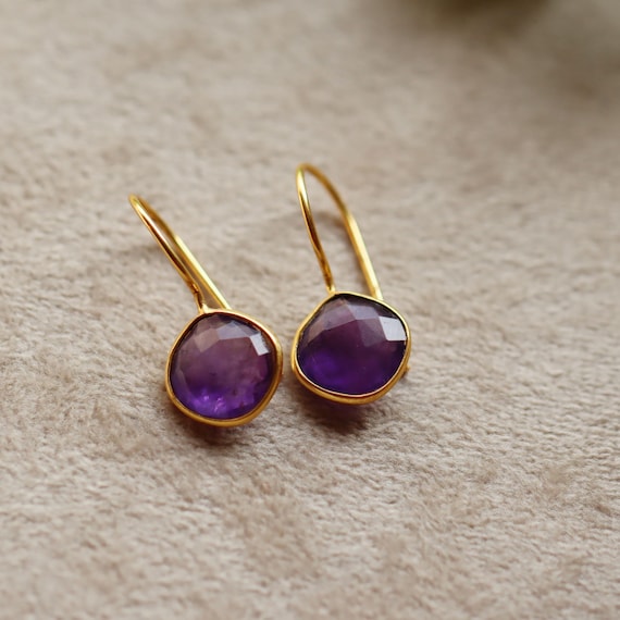 Amethyst Dangle Earrings: 925 Sterling Silver Square Drop Earrings