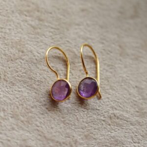 Amethyst Dangle Earrings: Round 925 Sterling Silver Drop Earrings