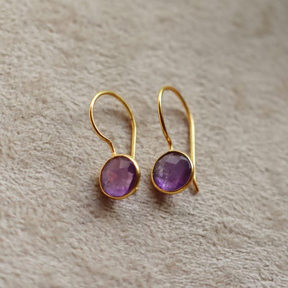 Amethyst Dangle Earrings: Round 925 Sterling Silver Drop Earrings