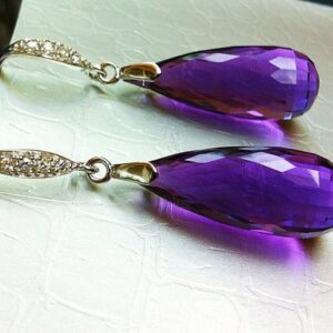 Amethyst Dangle Earrings: Sterling Silver Pave, February Birthstone