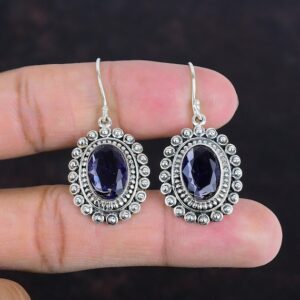 Faceted African Amethyst Earrings: Handmade 925 Sterling Silver