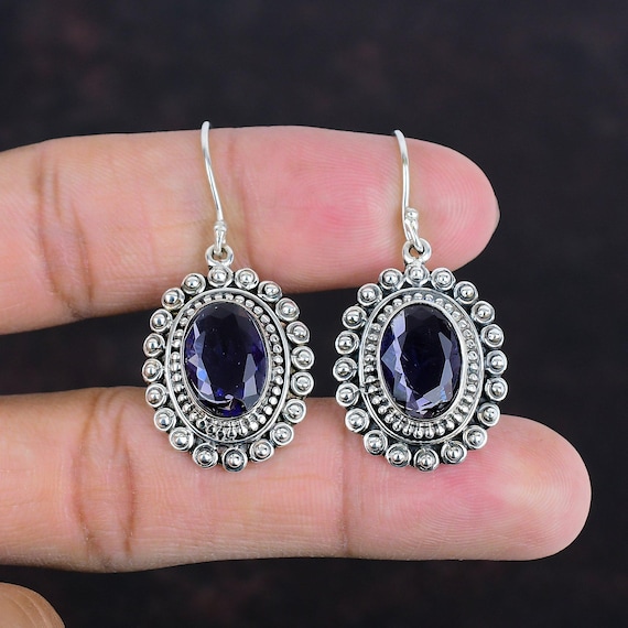 Faceted African Amethyst Earrings: Handmade 925 Sterling Silver