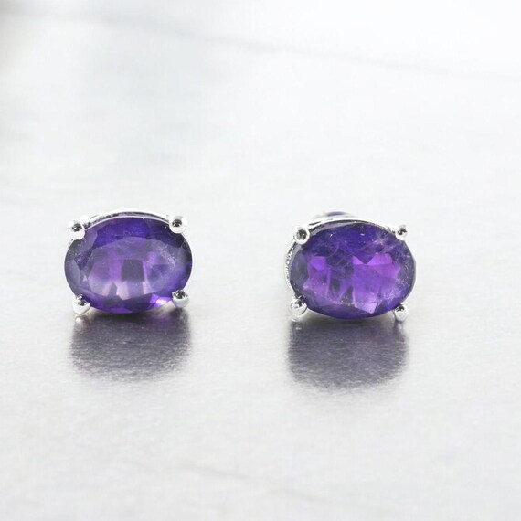 Faceted Amethyst Stud Earrings, 925 Sterling Silver, Minimalist Jewelry