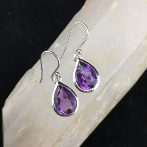 Amethyst Faceted Teardrop Sterling Silver Dangle Earrings (2-2)