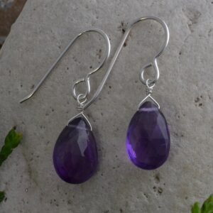 Amethyst Gemstone Earrings – Dark Purple Dangle Sterling Silver Earrings | February Birthstone Jewelry | Birthday & Mother’s Day Gifts