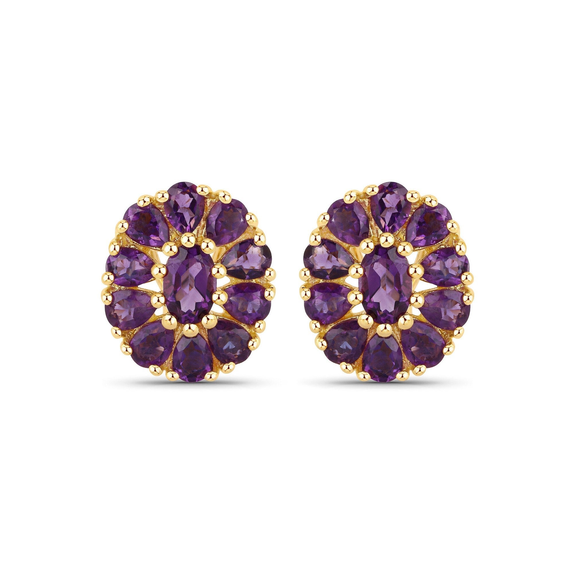 Amethyst Earrings, Genuine Amethyst Silver Sterling Silver Flower Earrings For Women, February Birthstone Earrings For Her, Bridesmaid Gift Amethyst Earrings, Genuine Amethyst Silver Sterling Silver Flower Earrings For Women, February Birthstone Earrings For Her, Bridesmaid Gift