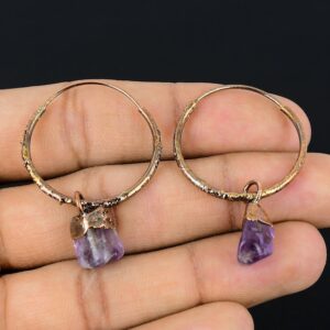 Handmade Electroformed Copper Earrings: African Amethyst Gemstone