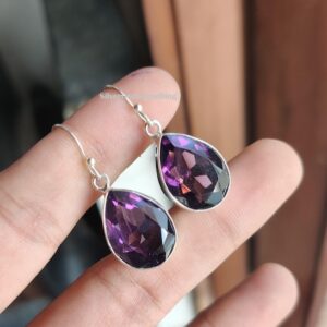 Handmade Purple Amethyst Dangle Earrings: 925 Sterling Silver Wedding Jewelry