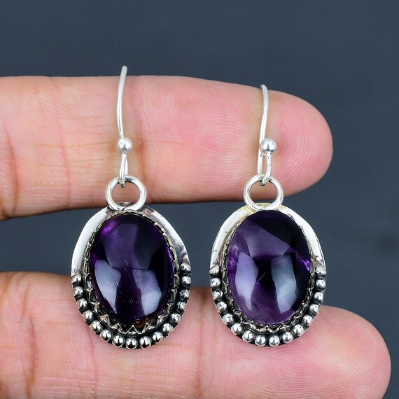 Handmade Star Amethyst Earrings: 925 Sterling Silver Vintage Jewelry