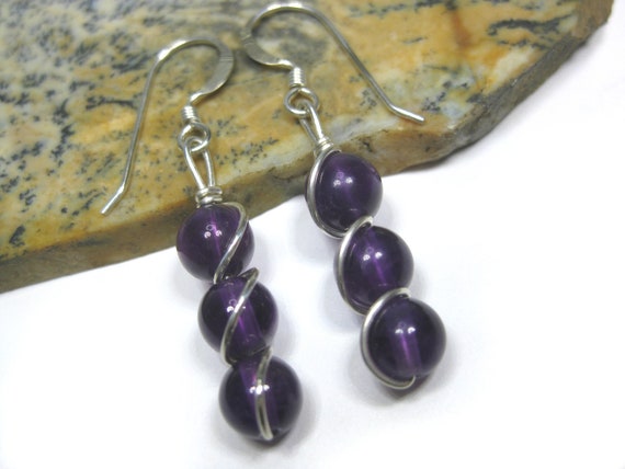 Amethyst Earrings In Sterling Silver Wire On Sterling Silver French Hooks Or Sterling Silver Leverbacks