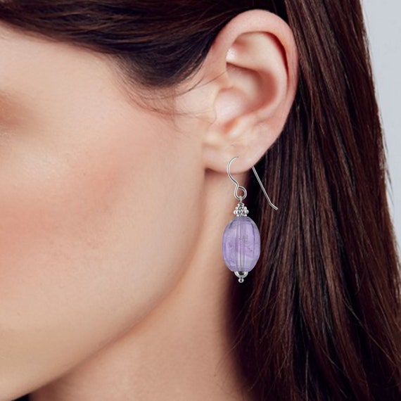 Large Faceted Amethyst Sterling Silver Earrings, February Birthstone